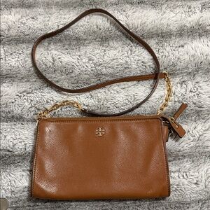 Tory Burch Tan Leather Crossbody Bag with Gold Accents